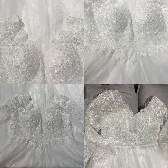 White Long sleeve elegant romantic hoho beach bridal wedding gown plus size 24 - Picture 14 of 17